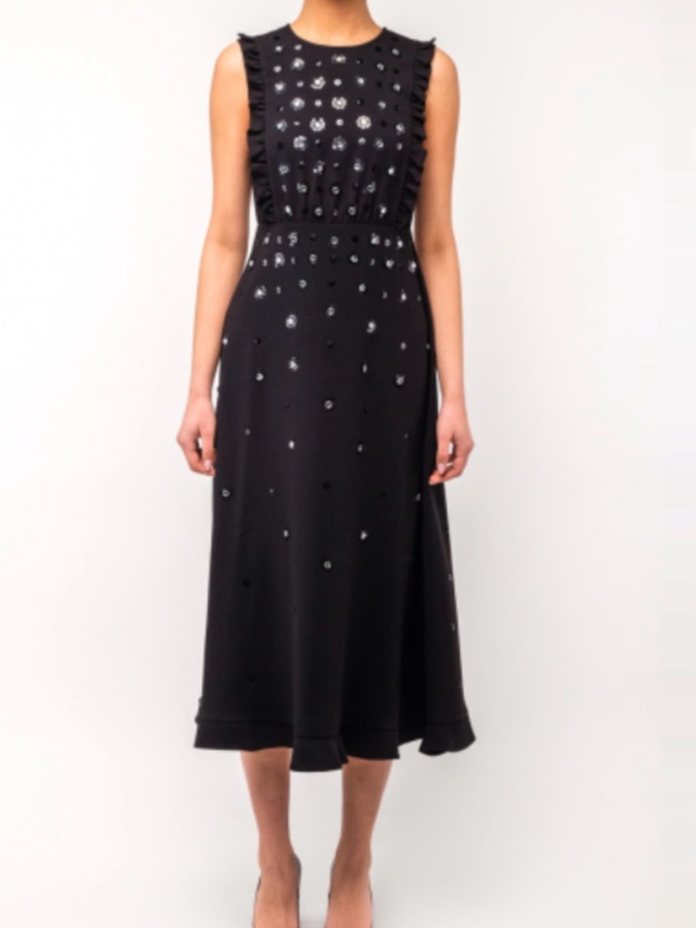 RED Valentino Black Midi Dress with Silver Embellishments